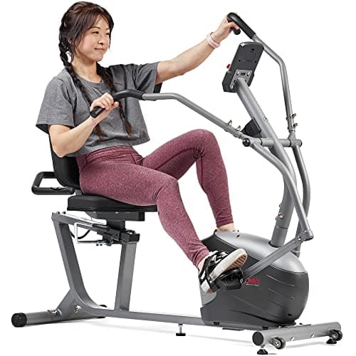 Sunny Health & Fitness Smart Recumbent Bike with Dual-Motion Arm Exercisers